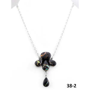 Collier artisanal Southwest en argent sterling noir avec chaînes perlées classiques à motifs floraux et numérotés - Product Image 1