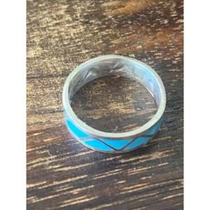 Handmade Boho <b>Statement</b> <b>Ring</b> Navajo Made with Turquoise & Sterling <b>Silver</b> Inlay Size 6 Everyday Wear Jewelry - Product Image 5