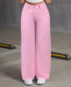 Custom American Style Blue Washed Denim Bordado Pantalones Mujeres Straight Jeans - Product Image 3