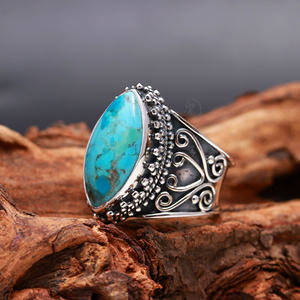 Anillo personalizado de Plata de Ley 925 sólida de calidad fina, anillo de turquesa/lapislázuli/coral Natural, anillo de proveedores de joyería de plata India - Product Image 3