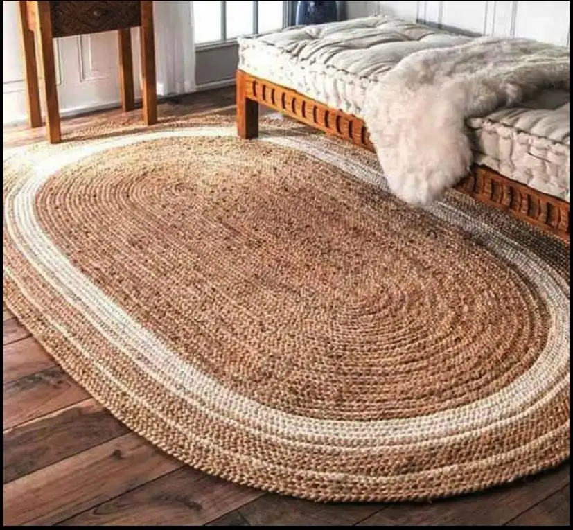 Oval Jute Handmade Woven Doormat Natural Braided Floor Mats Area Rugs Round Jute Rug Carpet