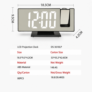 Réveil à projection LED 3816PL avec miroir, projecteur d'heure rotatif, affichage de la température et de la date, atténuation automatique pour chambre et bureau - Product Image 3
