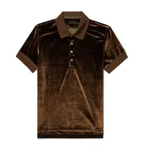 Plain Brown Farbe Slim Fit Unisex Velours Polo T-Shirt Benutzer definierte Hot Selling Golf Sport Sommer Kurzarm Mode Samt Shirts