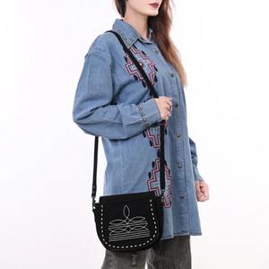 Sac bandoulière en cuir véritable et daim, fait main, vintage, brodé, léger, avec sangle réglable unique, pour femme, hiver/été, OEM - Product Image 2