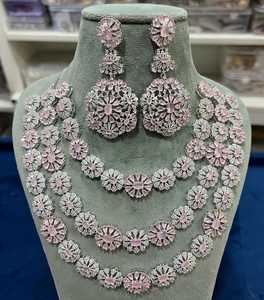 Triple Layered Cute Bridal Emerald Choker Necklace Set with Earrings 14K Gold Plated Women's Jewelry for Party Wear and Gift - Product Image 1