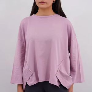 Elegante estilo de tira lateral al por mayor suave algodón poliéster liso mujer camiseta logotipo personalizado impresión camiseta para mujer - Product Image 1