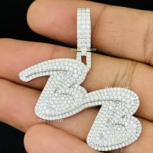 Colgante Personalizado con Letra, Incrustaciones de Moissanita VVS de Corte Brillante, Plata de Ley 925, Chapado en Rodio, Estilo Hip Hop, Unisex, para Ella, para Fiestas - Product Image 3