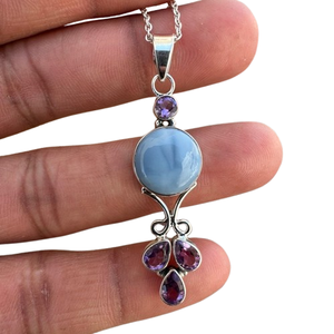 Larimar bijoux en pierres précieuses pour femmes argent Boho Style pendentif bijoux 925 en argent Sterling tendance pendentif fait main cadeau pour maman - Product Image 1