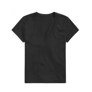 2025 venta al por mayor ropa deportiva casual en blanco cuello en V verano algodón poliéster mujeres camisetas aduana logotipo bordado impresión camisa - Product Image 1