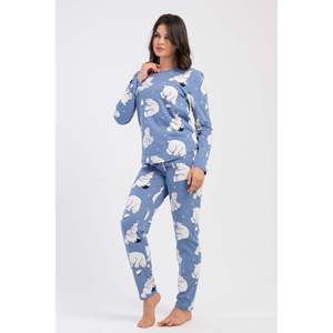 Conjunto de Pijama KADIN P.SUPREM O YAKA UZUN KOL ETEGI OVAL - AZUL MARINO CLARO - AZUL MARINO CLARO - Product Image 1