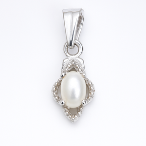 Pendentif en argent sterling plaqué rhodium en gros, style minimaliste, perle d'eau douce, bijoux pour femmes, 6x4 mm - Product Image 3