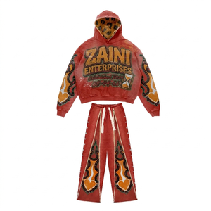 ZAINI Men's Winter Streetwear Breathable <b>Knitted</b> 360 GSM Heavy 100% Cotton Fleece Solid Black Tracksuit Premium Rhinestone <b>Set</b> - Product Image 1