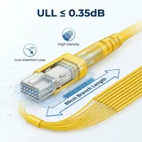 Kabel Serat Optik Array ULL MPO ke MPO OS2 Single Mode 24 Core, 2x12F MPO Female, LSZH, 80cm Fan-out, Kabel Patch Ultra Low Loss