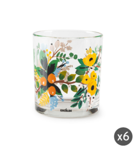 Durable Glass Drinkware Set of 6-pcs Glasses 25 cl (8.5 fl oz) Multicolor Bohemian Country Floral Design Transparent by Excelsa - Product Image 1