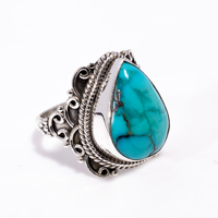 Dernières tendances en matière de design, bagues en argent 925 faites à la main, pierre turquoise tibétaine pour unisexe, produit 100% argent pur pour cadeau