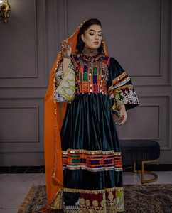 เดรสแขนยาวปักลายลูกไม้สไตล์วินเทจของผู้หญิงชุดกระโปรงยาวซักได้แบบชาวอัฟกานิสถาน - Product Image 4