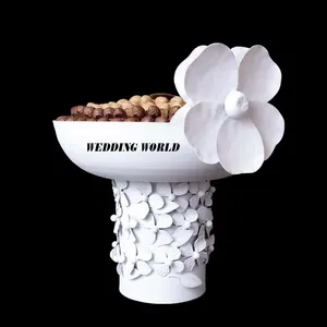 Çiçek tasarım Metal çikolata kase son varış beyaz toz kaplı tatlı kase yuvarlak şekil lüks yeni çikolata kase