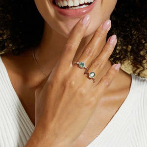 เครื่องประดับอาเกตตะไคร่น้ำธรรมชาติ925เงินสเตอร์ลิงและสีทองสีเขียวกลมมอสอาเกตและโอปอลพร้อมแหวนเพชรสำหรับเด็กผู้หญิง - Product Image 2