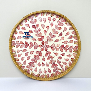 BANDEJAS DE MADRE DE PERLA de decoración del hogar de lujo con borde de ratán fuerte Ideal para regalos Hoteles y restaurantes - Product Image 1