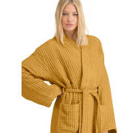 Peignoir en coton gaufré doux à carreaux, longueur genou, grande taille, polyester/coton, pour femme, vente en gros pour hôtels