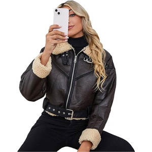 Chaqueta Corta de Cuero Sintético para Mujer, Chaqueta Bomber con Cierre y Solapa, Abrigo de Aviador Elegante y Cálido, Chaqueta de Vuelo Informal y Moderna - Product Image 5