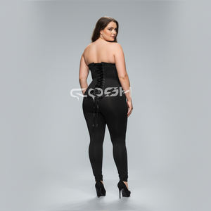 Corsé de Algodón Negro con Varillas de Acero Debajo del Busto, Corsé Corto Personalizado para Entrenamiento de Cintura, Estilo Waspie para Mujer |   Corsé de algodón negro - Product Image 6