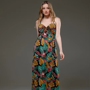 Hot Selling Tie Dyed Silk Satin Sleeveless Deep v Neck <b>Halter</b> Backless Slit Midi Elegant Women Sexy <b>Dress</b> Women's Beautiful - Product Image 1