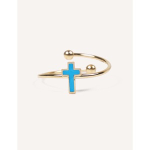 Anello Cucocuca YFB R294 in Acciaio Inossidabile Smaltato Placcato Oro con Croce Multicolore, Misura Regolabile, Stile Classico, Uso Quotidiano, Cristiano, EU 48h - Product Image 2