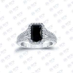 <b>Black</b> 2.10 TCW Emerald Cut Split Shank Moissanite <b>Ring</b> for <b>Women</b>/ 925 Sterling Silver Wedding Fitting Moissanite <b>Ring</b> - Product Image 3