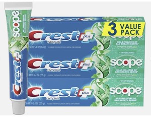 LOT DE 2 Dentifrices Crest Plus Whitening avec fluorure Scope 2,7 oz Menthe fraîche - Product Image 3