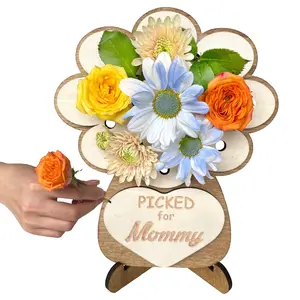 Distributor& China factory Mother's Day Wooden Flower Pot Home Decor Ornament DIY Bundle Planter Wooden Craft Gift