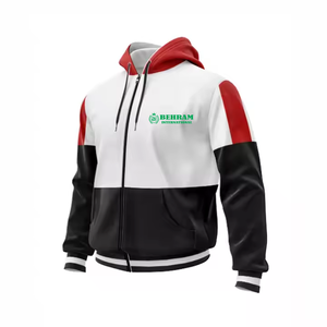 Sweat-shirt à capuche zippé pour homme, couleur unie, coton French Terry, décontracté, avec poche avant et logo imprimé - Product Image 4
