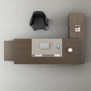 Modern Grey Executive <b>Desk</b> Commercial Wooden Office Computer Table Contemporary Luxury <b>Workstation</b> Big Size Design Easy Assembly - Product Image 2