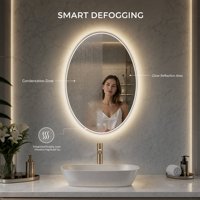 Miroir de salle de bain ovale intelligent anti-buée, éco-responsable, avec cadre en aluminium, éclairage LED dimmable 3 couleurs, 500x700mm