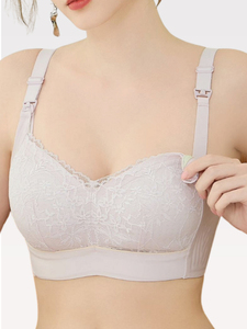 Bikini d'allaitement série thé vert grande taille ensemble de maternité coupe XL motif solide allaitement haut en silicone violet dentelle rembourrée - Product Image 2