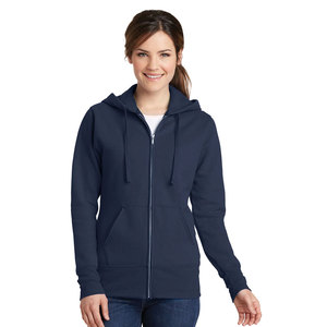 Sweat à capuche zippé basique bleu marine pour femme, léger, en coton thermique doublé de tissu éponge, décontracté, toutes saisons, avec poches et cordons de serrage - Product Image 1