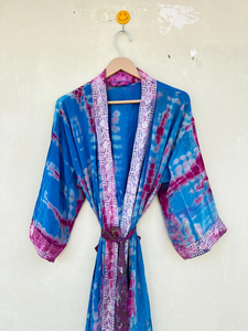 ชุดคลุมกิโมโนผ้าไหมมัดย้อมสำหรับผู้หญิงเสื้อคลุมมัดย้อมแบบอินเดียสำหรับเทศกาล - Product Image 3
