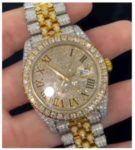 Montre à quartz pour homme en acier inoxydable, sertie de diamants Moissanite de luxe, pour les réunions d'affaires et les soirées - Product Image 4