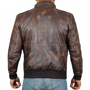 Bomber personnalisé de qualité supérieure blouson en cuir ciré marron foncé blouson en cuir véritable fait à la main pour hommes - Product Image 4