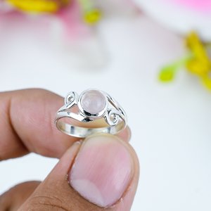 Vente chaude Naturel Rose Quartz Gemme Anneau Vintage Argent Plaqué À La Main Anneau Nouvelle Arrivée 925 En Argent Sterling Ronde Coupe Anneau - Product Image 2