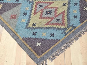 Alfombra Kilim Hecha a Mano con Patrón Geométrico, de Algodón, Rectangular, Tejido Plano, Pelo Fino, para Sala de Estar - Product Image 4