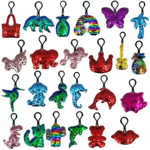 Chaveiro de lantejoulas personalizado com flip, acessório fofo para decoração de animais, gato, flamingo, pingente, acessório para festas de aniversário, chaveiro fofo