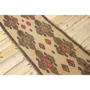 Tapis vintage 2x15,7 pi (62x480 cm), tapis turc à carreaux marron - Product Image 4