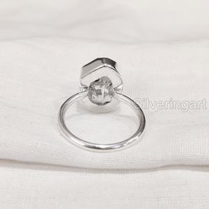 แหวนหินดิบสำหรับผู้หญิง แหวนเพชรเฮอร์คิเมอร์ธรรมชาติ แหวนเรียบง่าย ของขวัญวันคริสต์มาส วันเกิด แหวนเงินแท้ 925 - Product Image 6