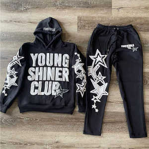 Conjunto de chándal apilado con estampado Puff personalizado de alta calidad transpirable algodón/poliéster/Spandex niños chándal acampanado - Product Image 3