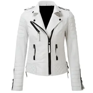 Veste en cuir pour femmes, nouvelle tendance, taille personnalisée, cuir véritable, Logo imprimé personnalisé, manches longues, fermeture éclair inférieure - Product Image 5