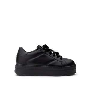Sneakers tendance pour femmes Isabel Black Canvas avec lacets, sangle Ciniglia, semelle haute linéaire et semelle en cuir Vitello, fabriquées en Italie - Product Image 2