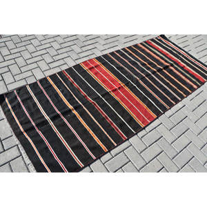 Vintage Turkish Wool <b>Rug</b> Modern <b>Black</b> Oversized Area 34 X 82 ft Flat Weave Patchwork Pattern for Living Room Decorations Latex - Product Image 2