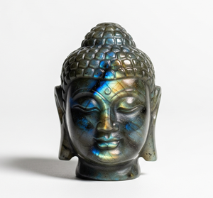 Fabriqués à la main religieux bouddhisme tête de bouddha Statue Figurine oeil de tigre sculpté pierre semi-précieuse indien respectueux de l'environnement - Product Image 1