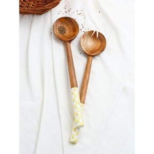 Comprar Servidores de Ensalada de Madera de Mango con Esmaltado Juego de Madera Hecha A Mano Con Estampado de Esmalte Servidor de Ensalada Cucharas Tenedores Utensilios Cocina - Product Image 4